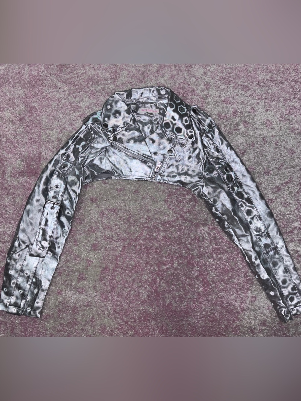 Dolls Kill Shiny Silver Cropped Biker Jacket